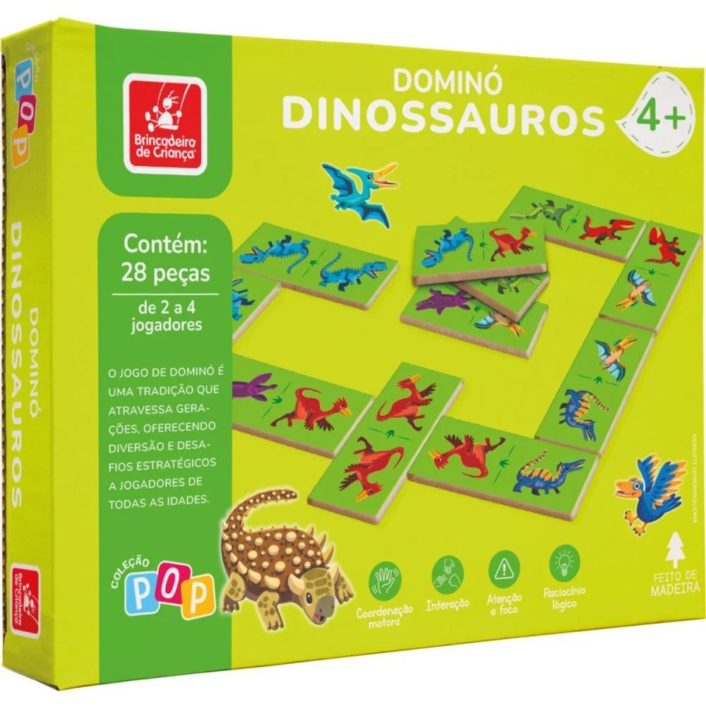Domino Dinossauros Em Madeira 28Pcs Brinc. De Crianca - imagem 2