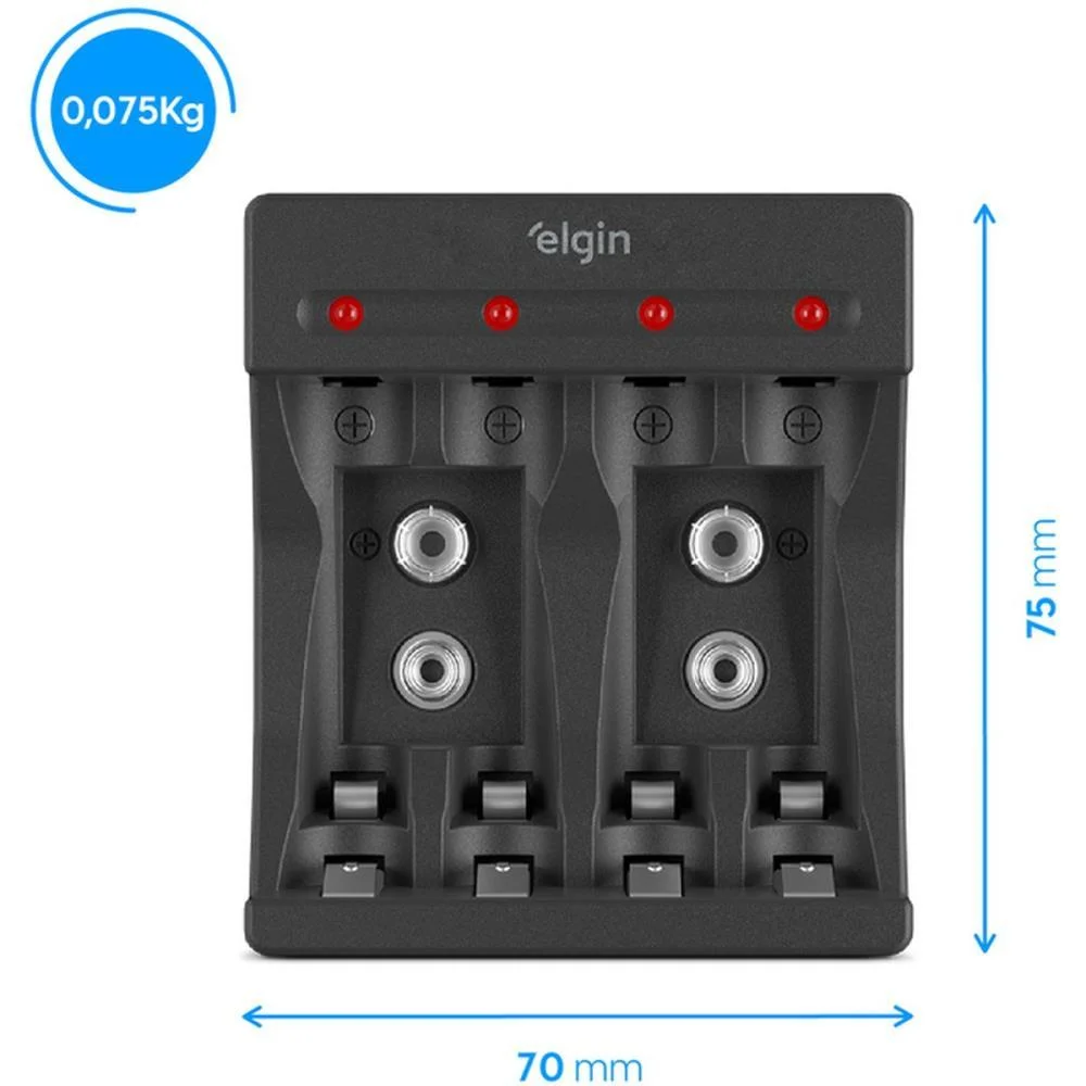 Carregador De Bateria Usb Tipo C P/Pilhas C/Cabo 0,5 Elgin (Blister) - imagem 3
