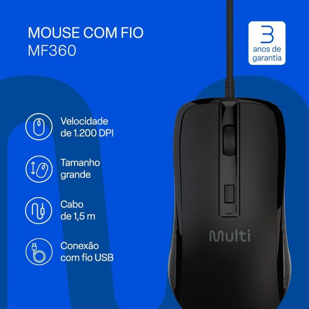 Mouse Optico Usb 2400Dpi 4Otoes Preto Multi - imagem 12