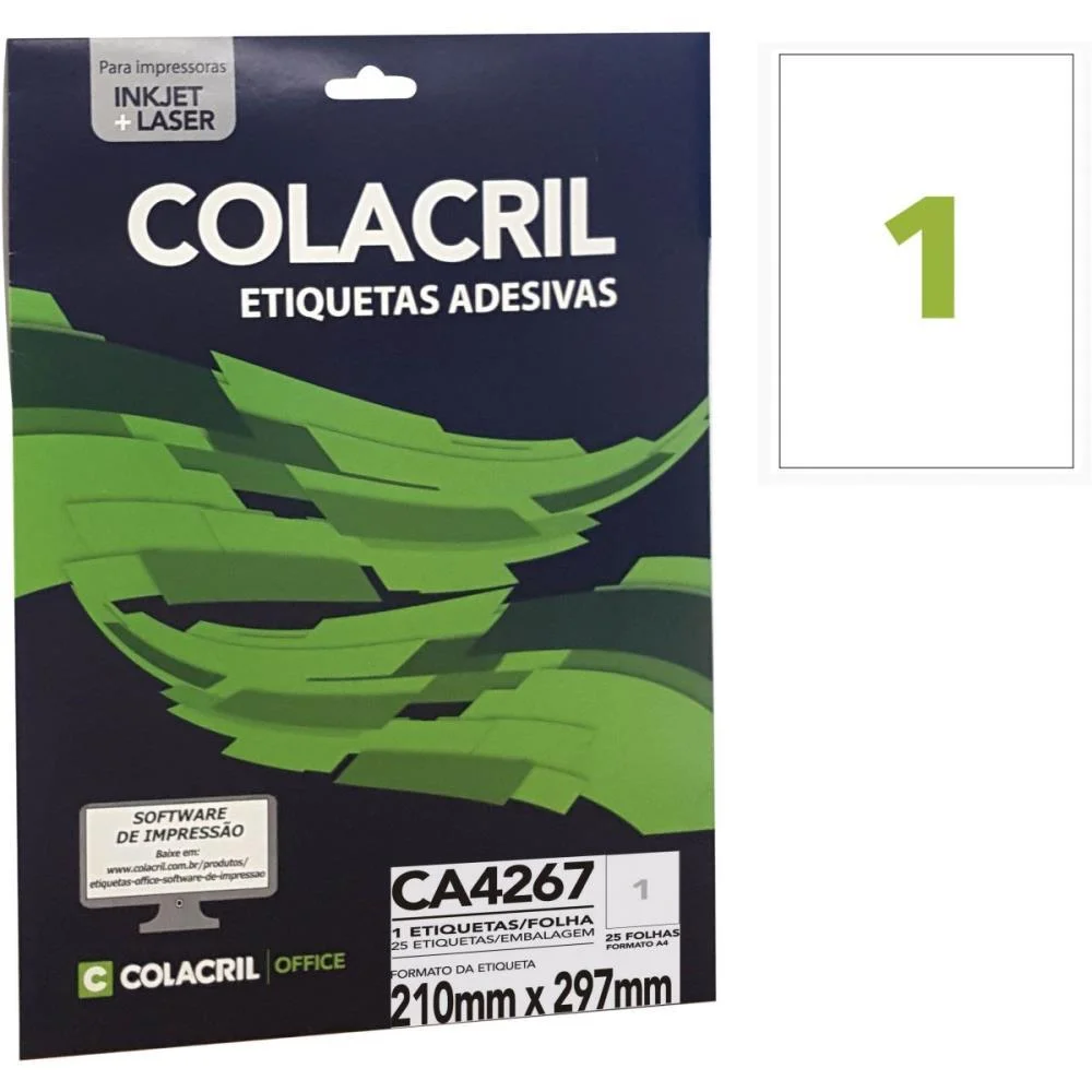 Etiqueta A4 297X210Mm 25 Folhas Colacril (Pct.c/25) - imagem 3
