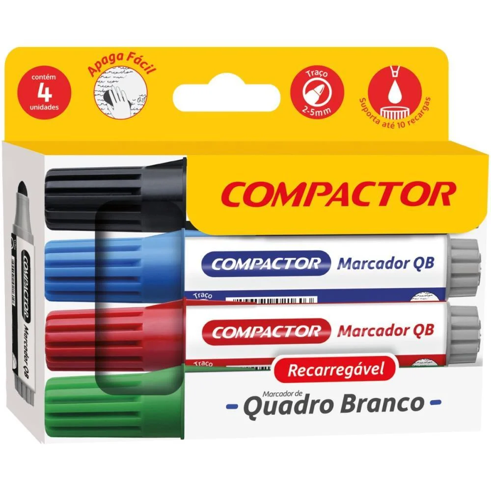 Pincel Quadro Branco Qb Recarregavel Pt/Az/Vm/Vd Compactor (Pct.c/05) - imagem 2