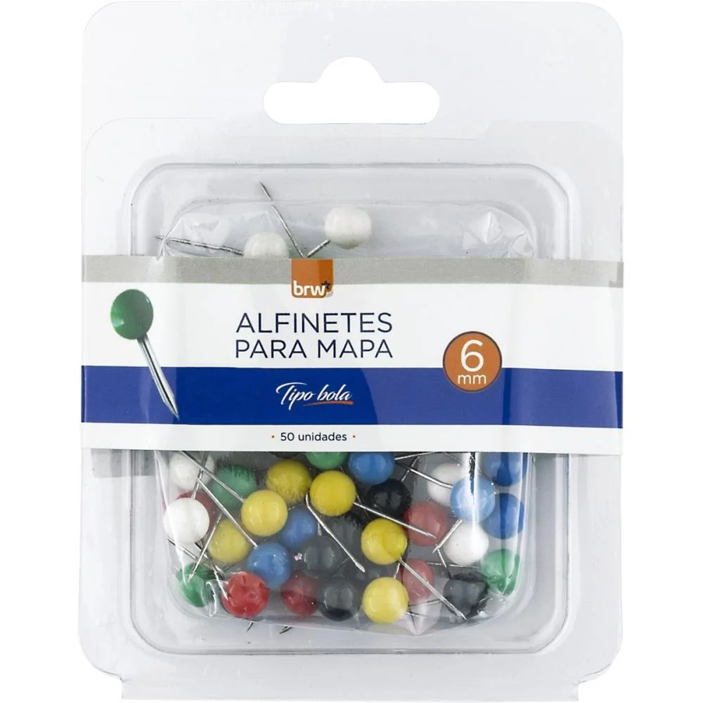 Alfinete Mapa Colorido 6Mm 50 Unidades Brw (Caixa) - imagem 2
