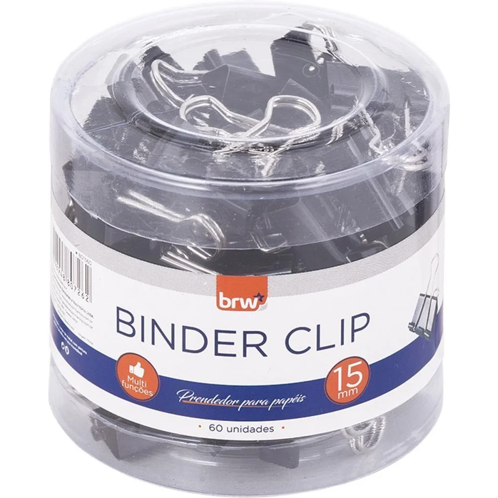 Prendedor De Papel Binder 15Mm Preto Brw (Pote-60) - imagem 2