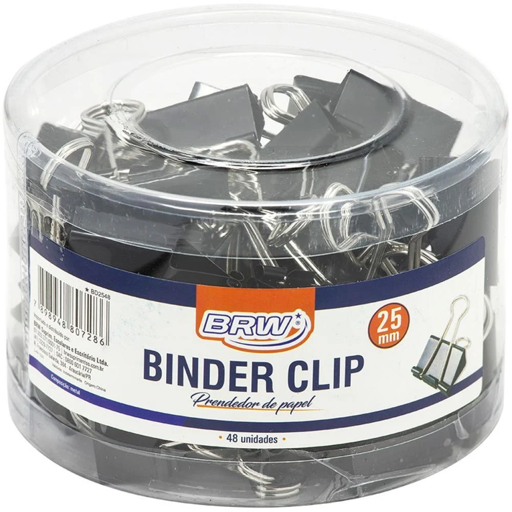 Prendedor De Papel Binder 25Mm Preto Brw (Pote-48) - imagem 3