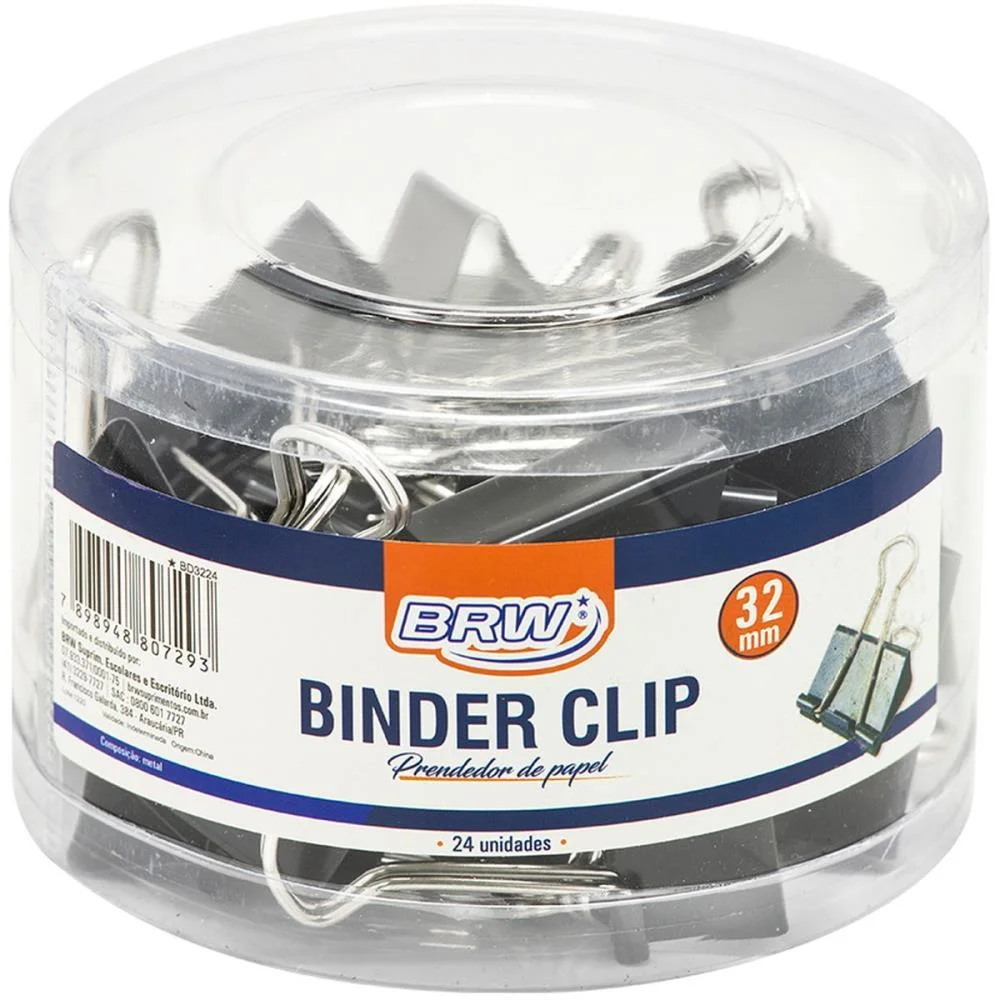 Prendedor De Papel Binder 32Mm Preto Brw (Pote-24) - imagem 2