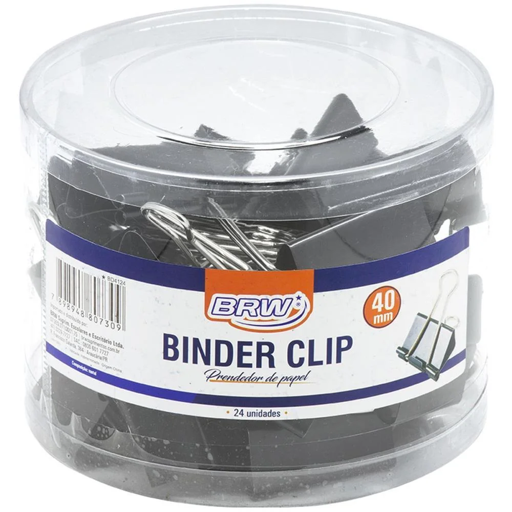 Prendedor De Papel Binder 40Mm Preto Brw (Pote-24) - imagem 3