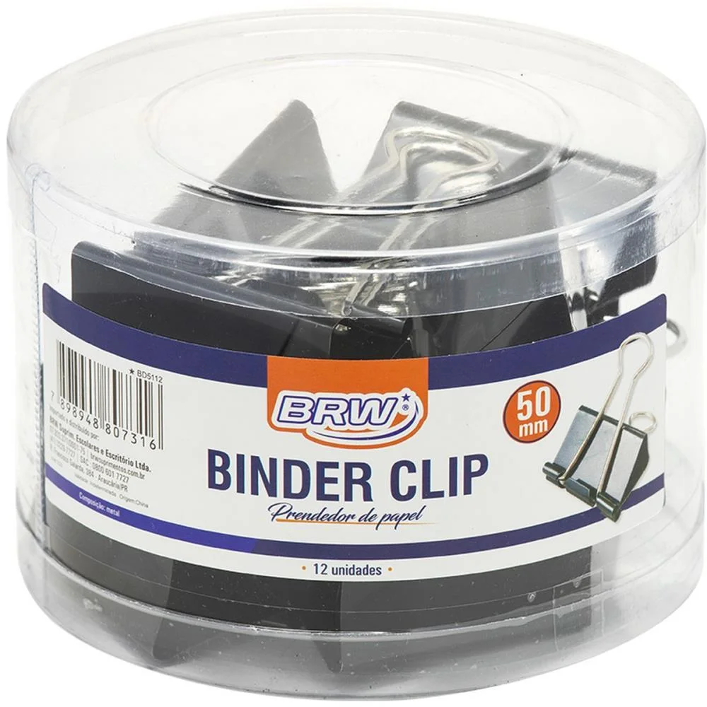 Prendedor De Papel Binder 50Mm Preto Brw (Pote-12) - imagem 2