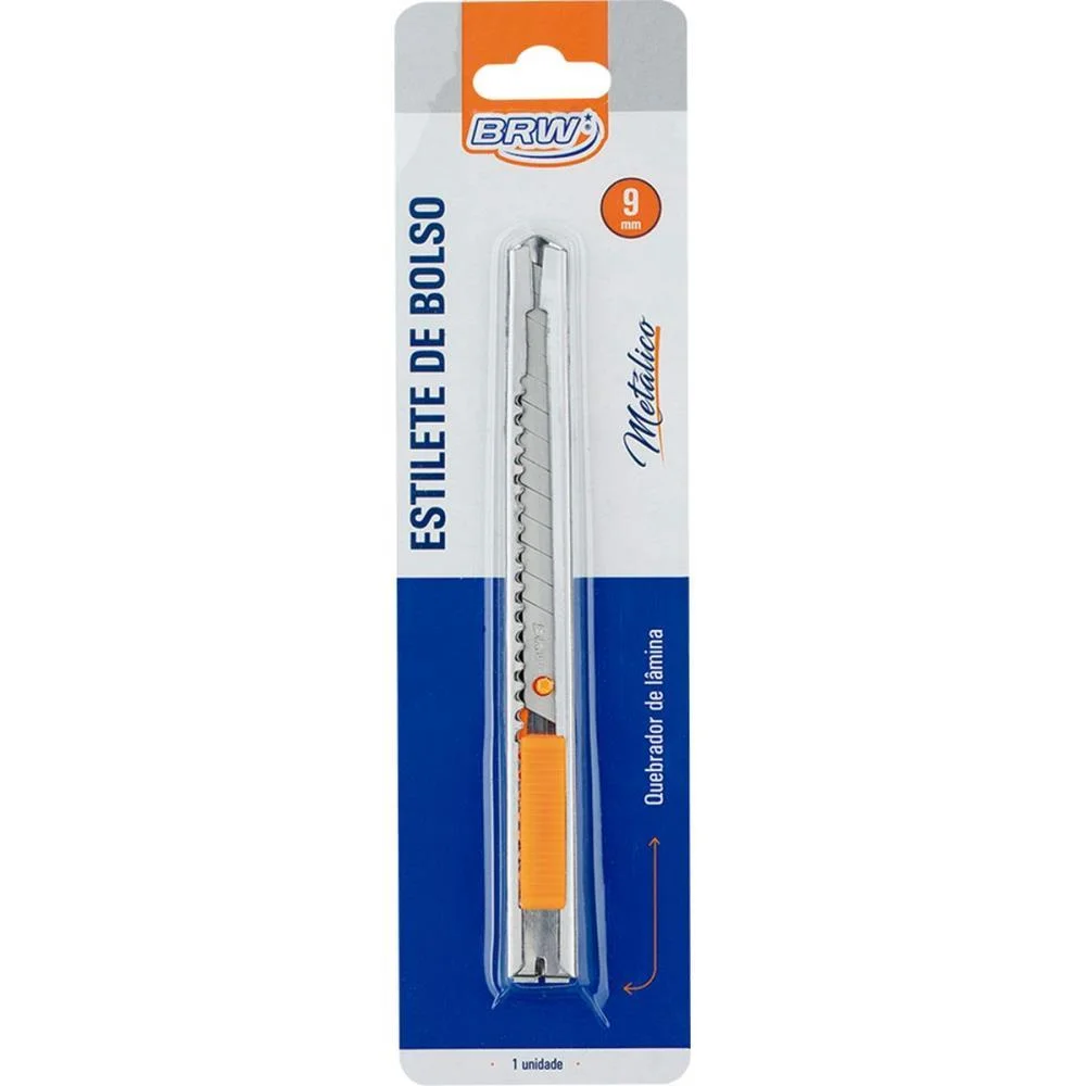 Estilete Estreito 9Mm Metalico Com Clip Brw (Blister) - imagem 3