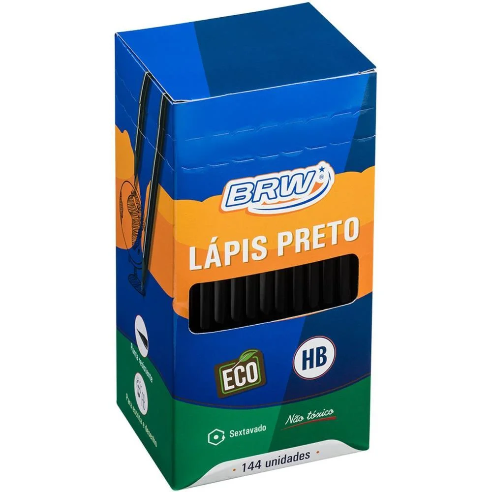 Lapis Preto Sextavado Hb Preto Resina Reciclada Brw (Cx.c/144) - imagem 2
