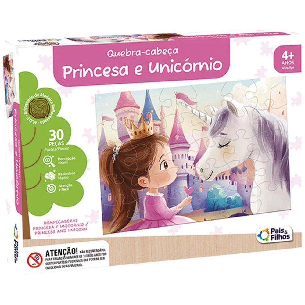 Quebra-Cabeca Madeira Princesa E Unicornio 30 Pecas Pais E Filhos (Unidade) - imagem 3