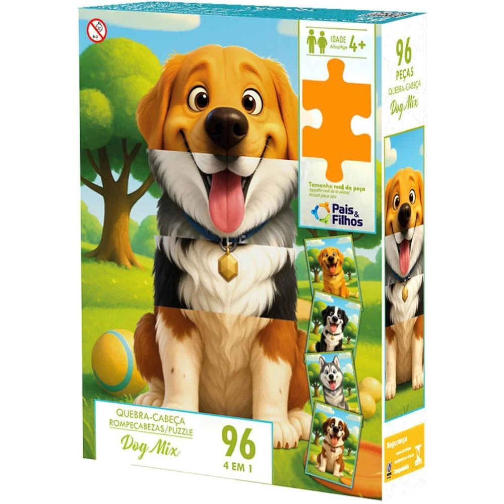 Quebra-Cabeca Cartonado Dog Mix 96 Pecas Pais E Filhos (Unidade) - imagem 2