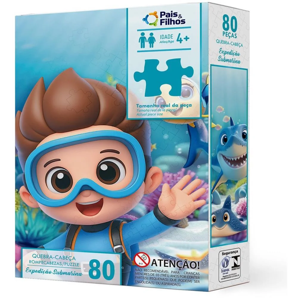 Quebra-Cabeca Cartonado Expedicao Submarina 80 Pecas Pais E Filhos (Unidade) - imagem 3