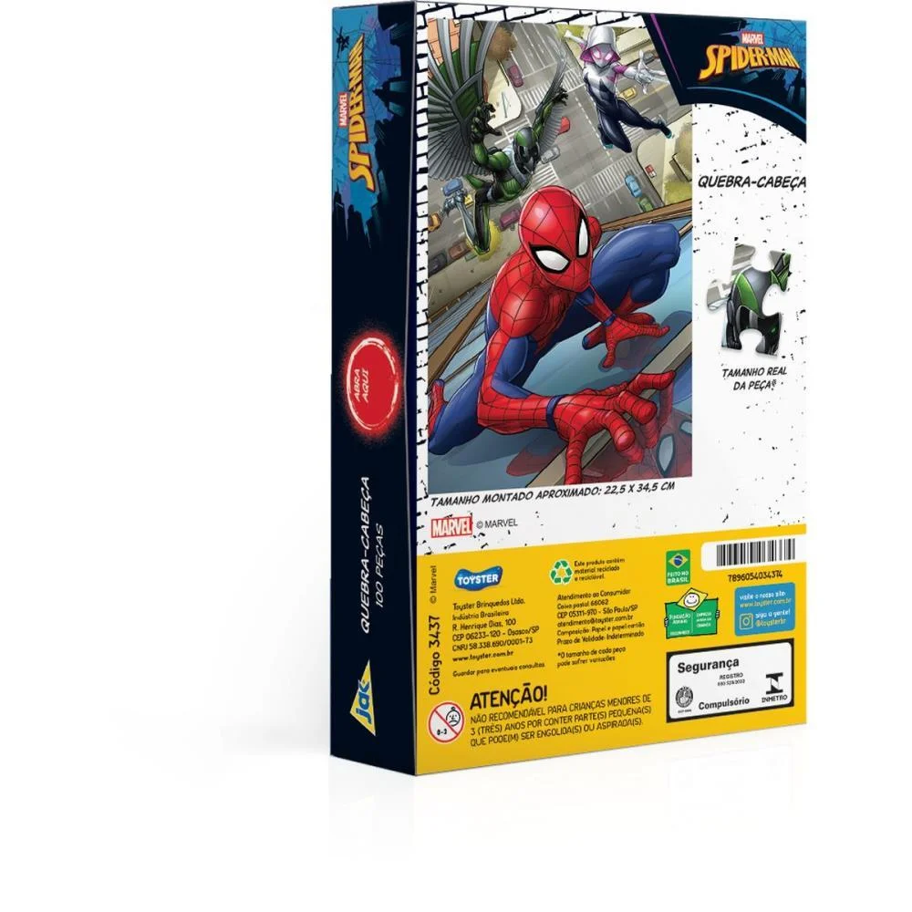 Quebra-Cabeca Cartonado Spider-Man 100Pcs Toyster (Unidade) - imagem 5