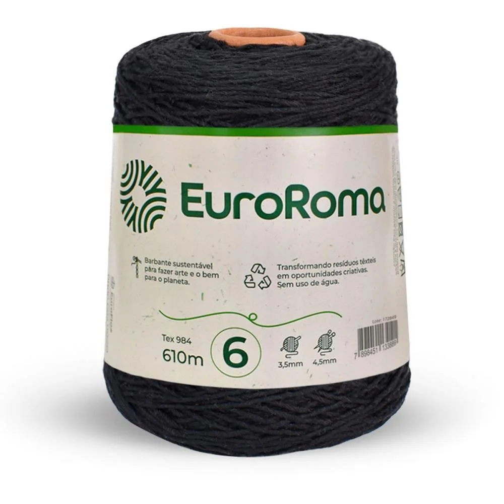 Barbante Colorido 600G 4/6 Fios 610M Preto Euroroma (Unidade) - imagem 2