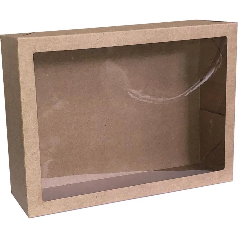 Caixa Para Presente Com Tampa Kraft Gd 35X25,5X7,5 C/Visor Cristina (Pct.c/10) - imagem 4