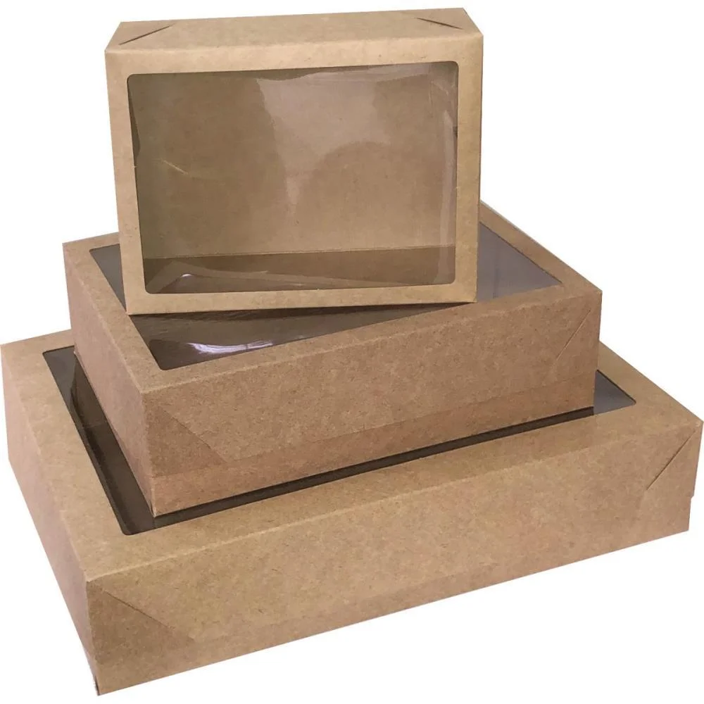 Caixa Para Presente Com Tampa Kraft Pq 19X14,5X7,5 C/Visor Cristina (Pct.c/10) - imagem 3