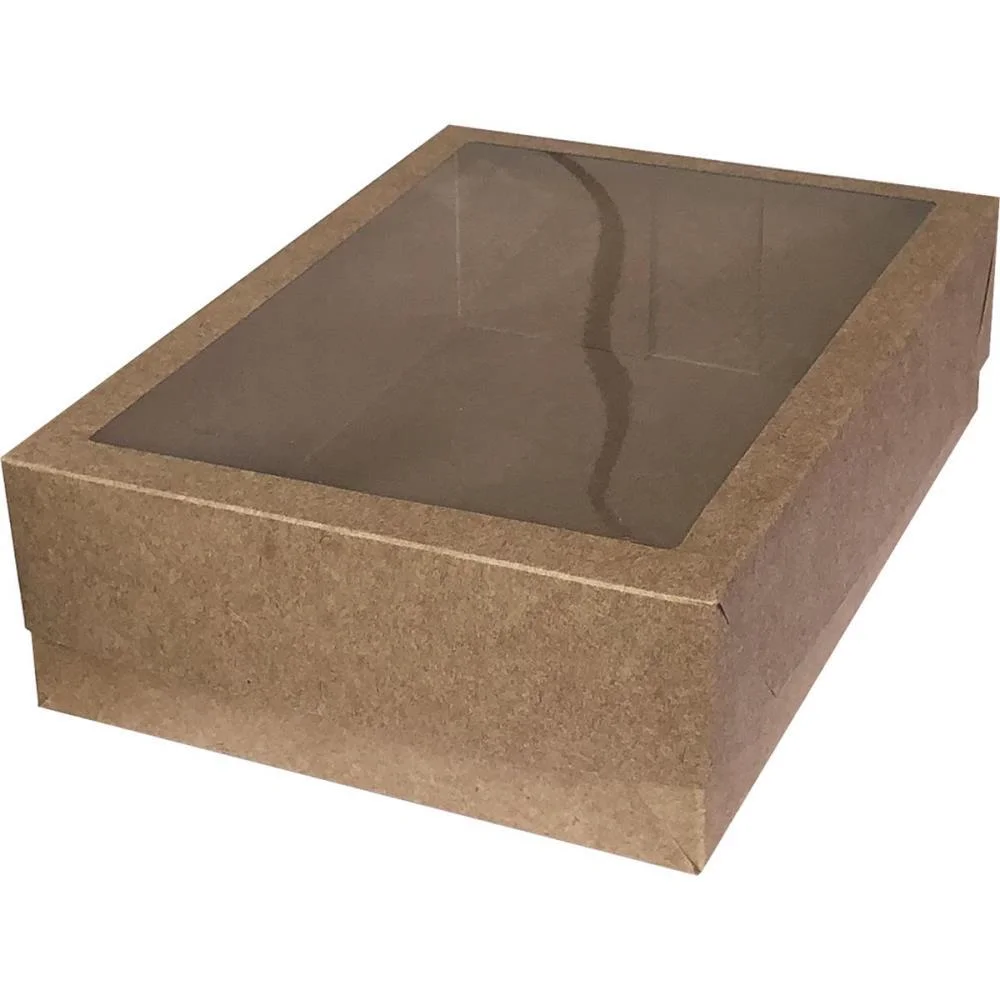 Caixa Para Presente Com Tampa Kraft Pq 19X14,5X7,5 C/Visor Cristina (Pct.c/10) - imagem 4