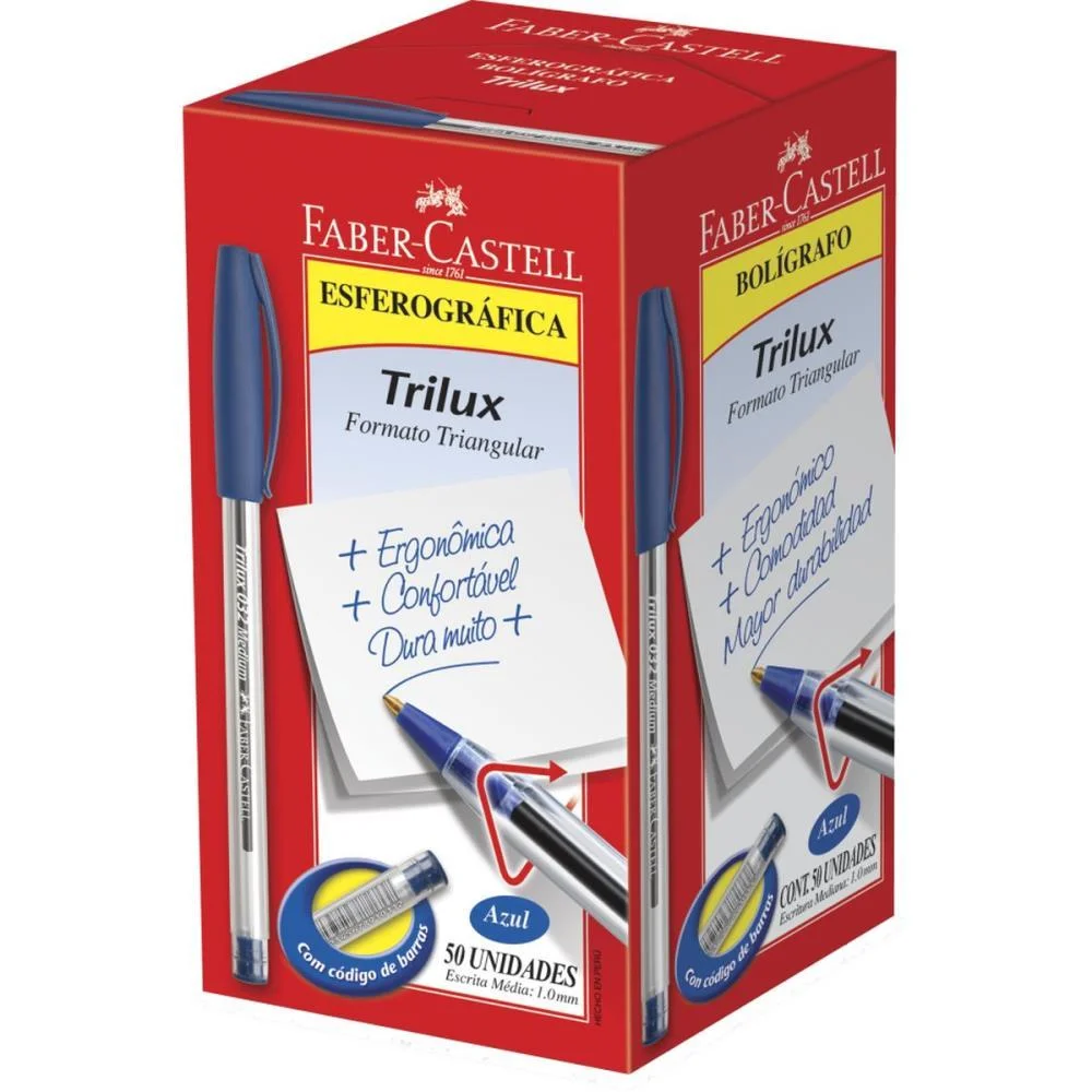 Caneta Esferografica Trilux Ponta Media Azul Faber-Castell (Cx.c/50) - imagem 4