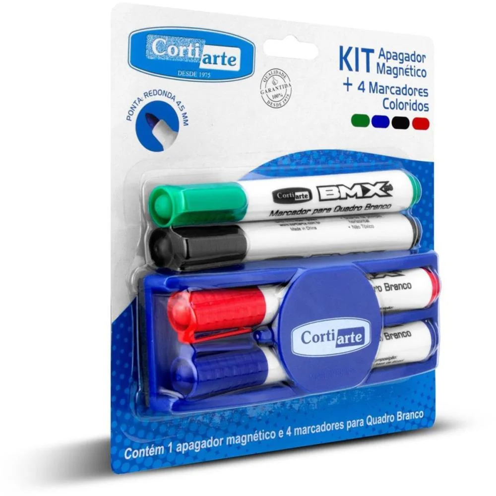 Pincel Quadro Branco 4 Marcadores+1 Apagador Magn Cortiarte (Kit) - imagem 2