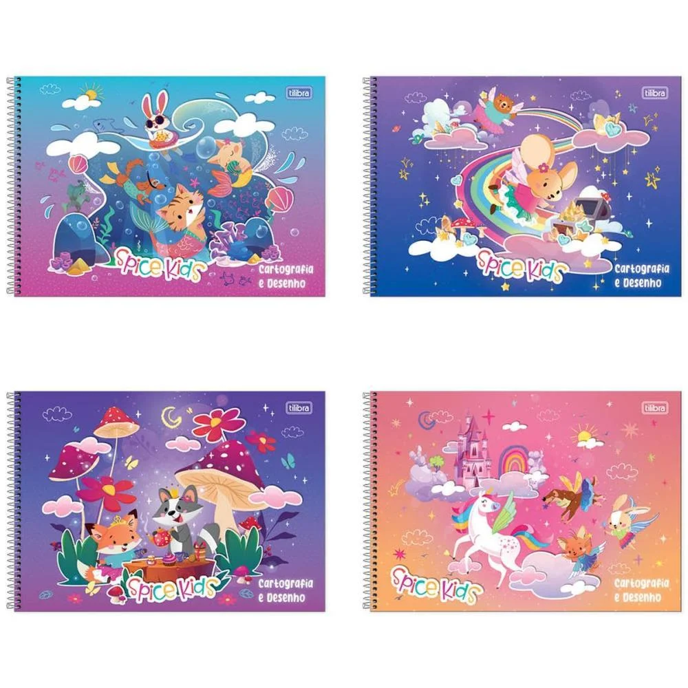 Caderno Desenho Univ Capa Dura Spice Kids Fem. 80Fls Espiral Tilibra (Pct.c/04)