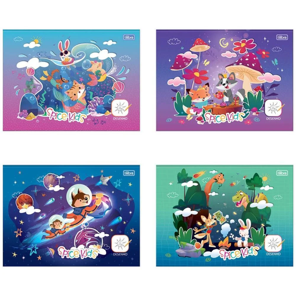 Caderno Desenho Univ Capa Dura Spice Kids 80Fls Cost. Fem/Mas Tilibra (Pct.c/05)