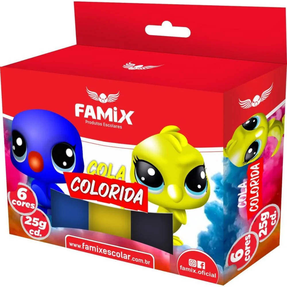 Cola Colorida Tubo 25G. 6 Cores (S) Famix (Estojo) - imagem 2