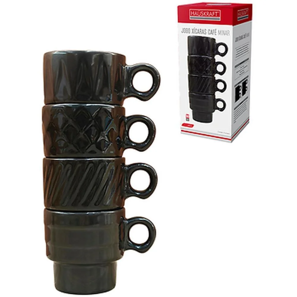 Xicara Cafe Minar 90Ml Preta 4 Pecas Western (Jogo) - imagem 3