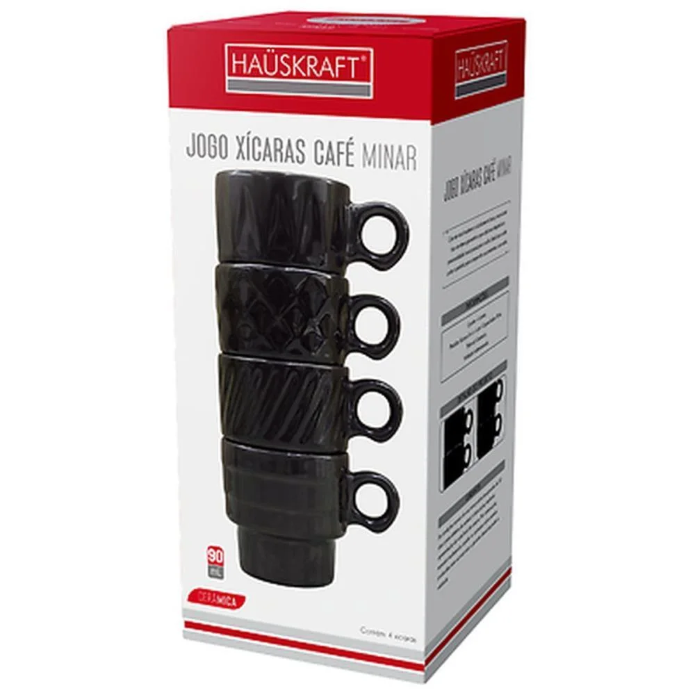 Xicara Cafe Minar 90Ml Preta 4 Pecas Western (Jogo) - imagem 5