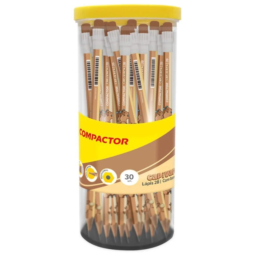 Lapis Preto Sextavado Capivara 2B C/Borracha Compactor (Pote-30) - imagem 3