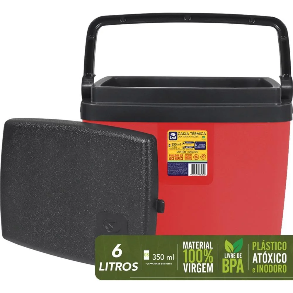 Caixa Termica 6L C/Alca Vermelho/Preta Bel (Unidade) - imagem 8