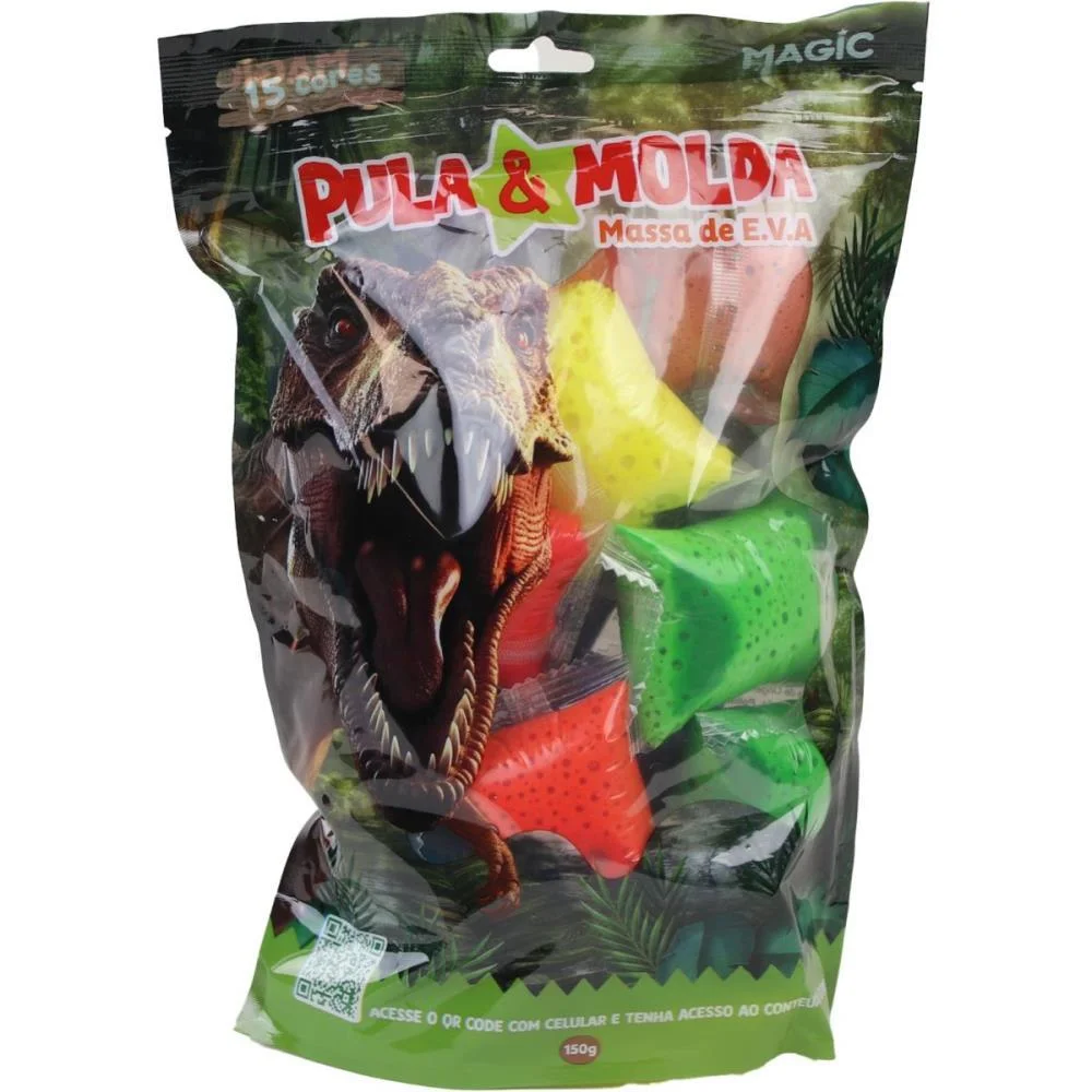 Massa Para Modelar Criativa Pula E Molda 150G Dino 15Cores Magic Kids (Unidade) - imagem 4