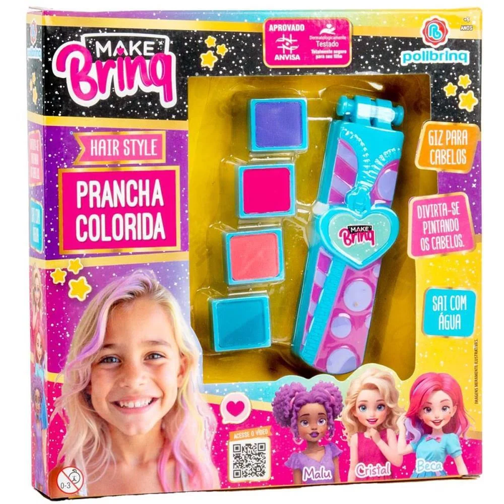 Maquiagem E Beleza Infantil Make Brinq Prancha Colorida Polibrinq (Kit) - imagem 2
