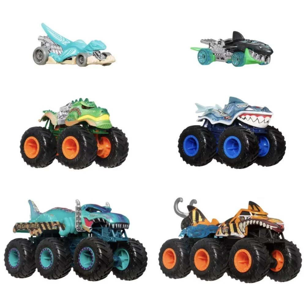 Hot Wheels Monster Trucks Sharks Vs.dinos 1:64 6-Pack (S Mattel (Unidade) - imagem 3