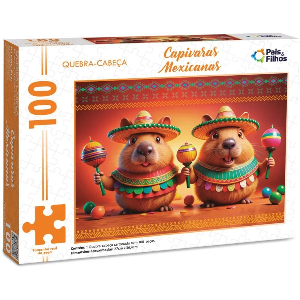 Quebra-Cabeca Cartonado Capivaras Mexicanas 100 Pecas Pais E Filhos (Unidade) - imagem 3