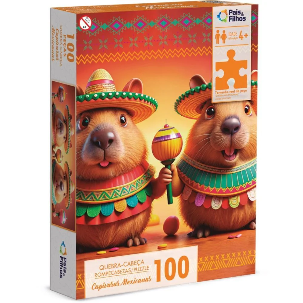 Quebra-Cabeca Cartonado Capivaras Mexicanas 100 Pecas Pais E Filhos (Unidade) - imagem 5