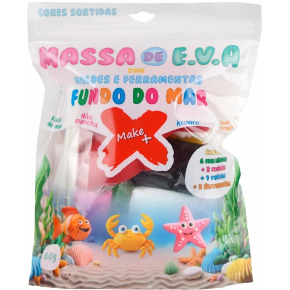 Massa De Eva Criativa Fundo Do Mar C/Molde 60G Make+ (Pacote) - imagem 3