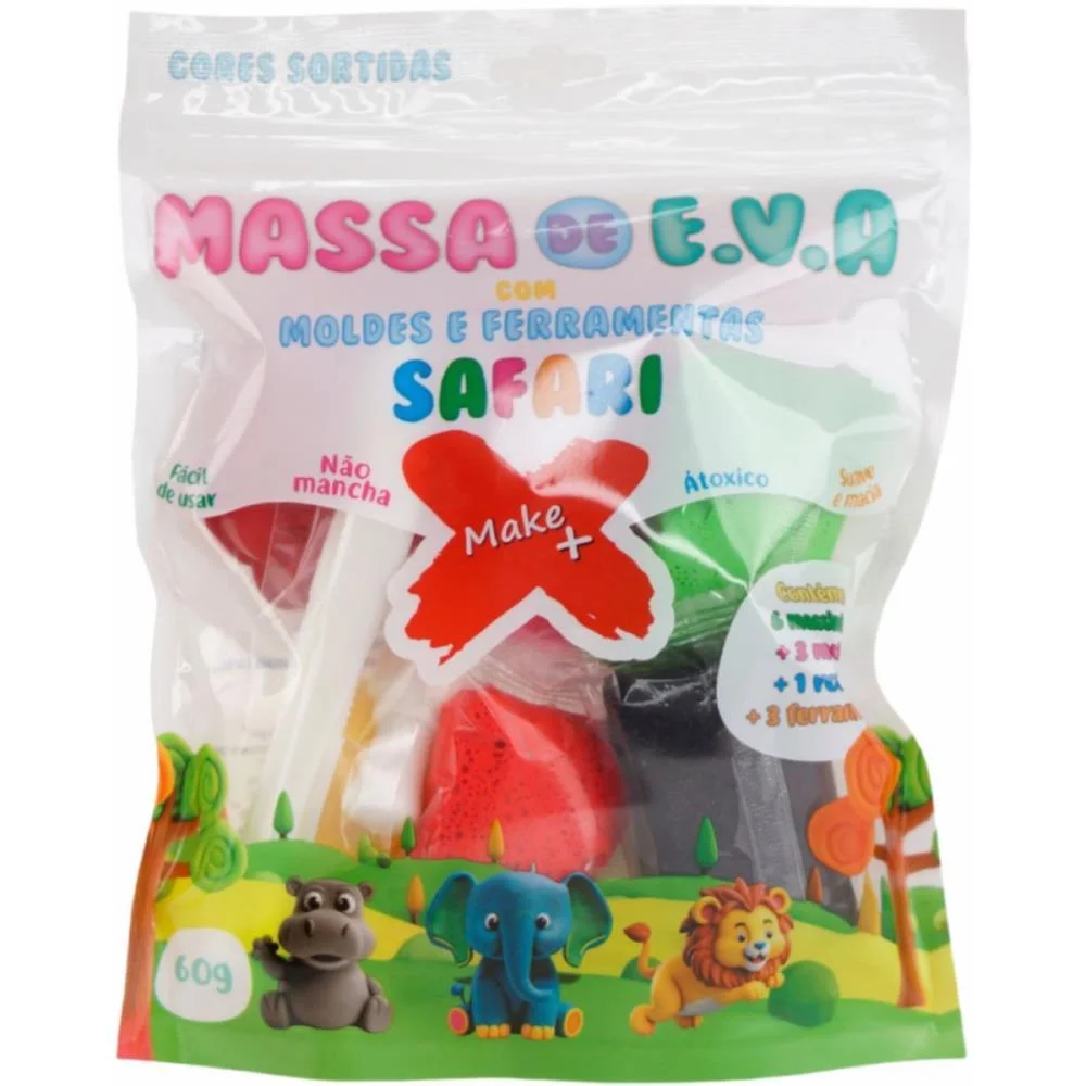 Massa De Eva Criativa Safari C/Molde 60G Make+ (Pacote) - imagem 2