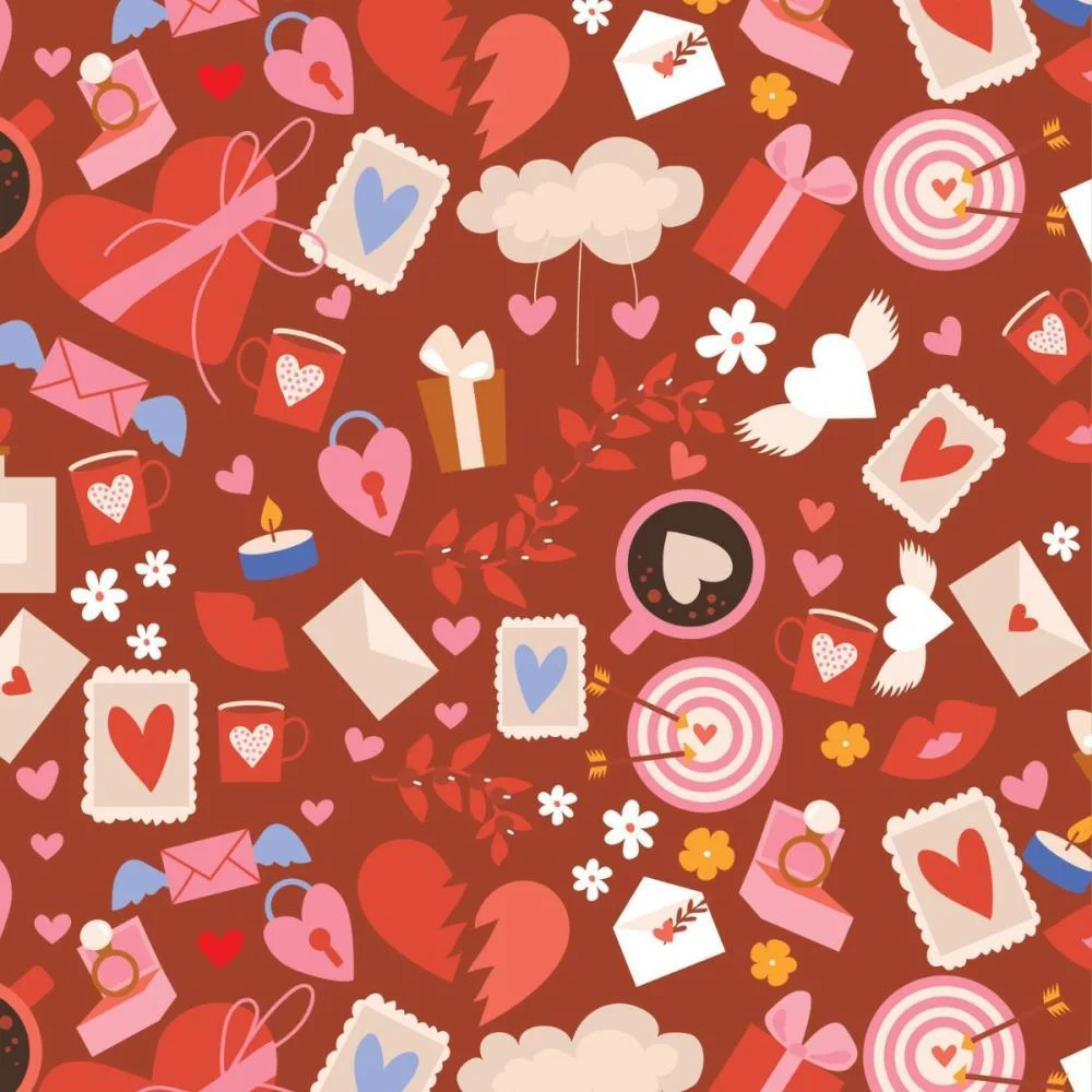 Papel Presente Bobina Couche 60Cm. Mod.234 Coracoes/Cartas Gessele (Bo-100Mts) - imagem 2