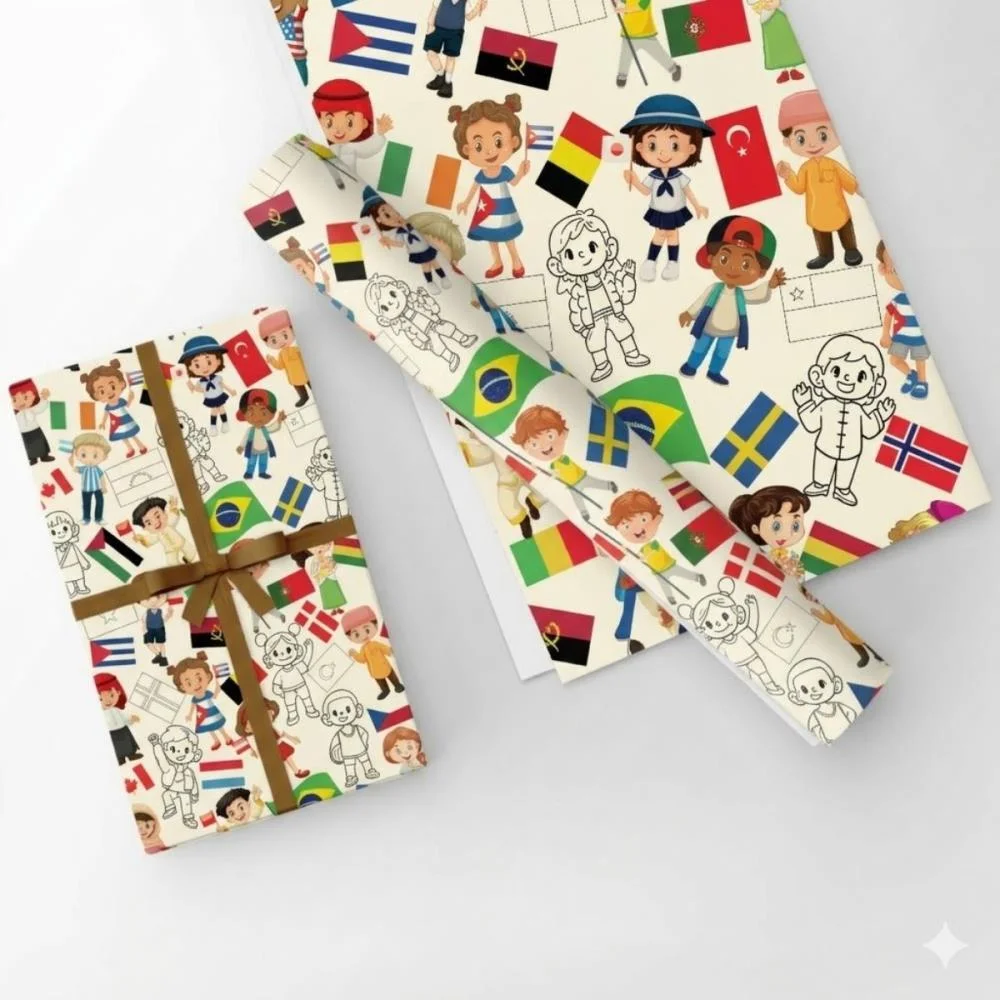 Papel Presente Bobina Couche 60Cm. Mod.111 Criancas Bandeir Gessele (Bo-100Mts) - imagem 5