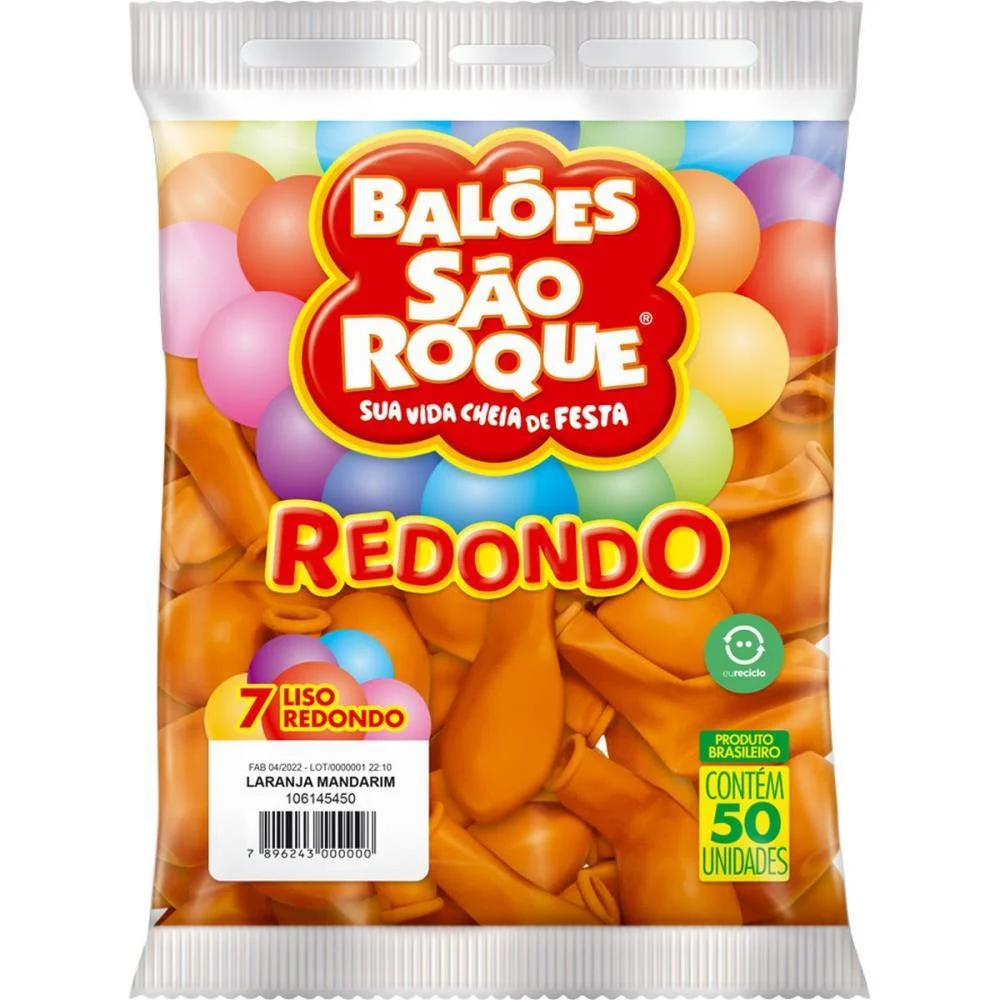 Balao 7 Liso Redondo Laranja Mandarim Sao Roque (Pct.c/50) - imagem 3