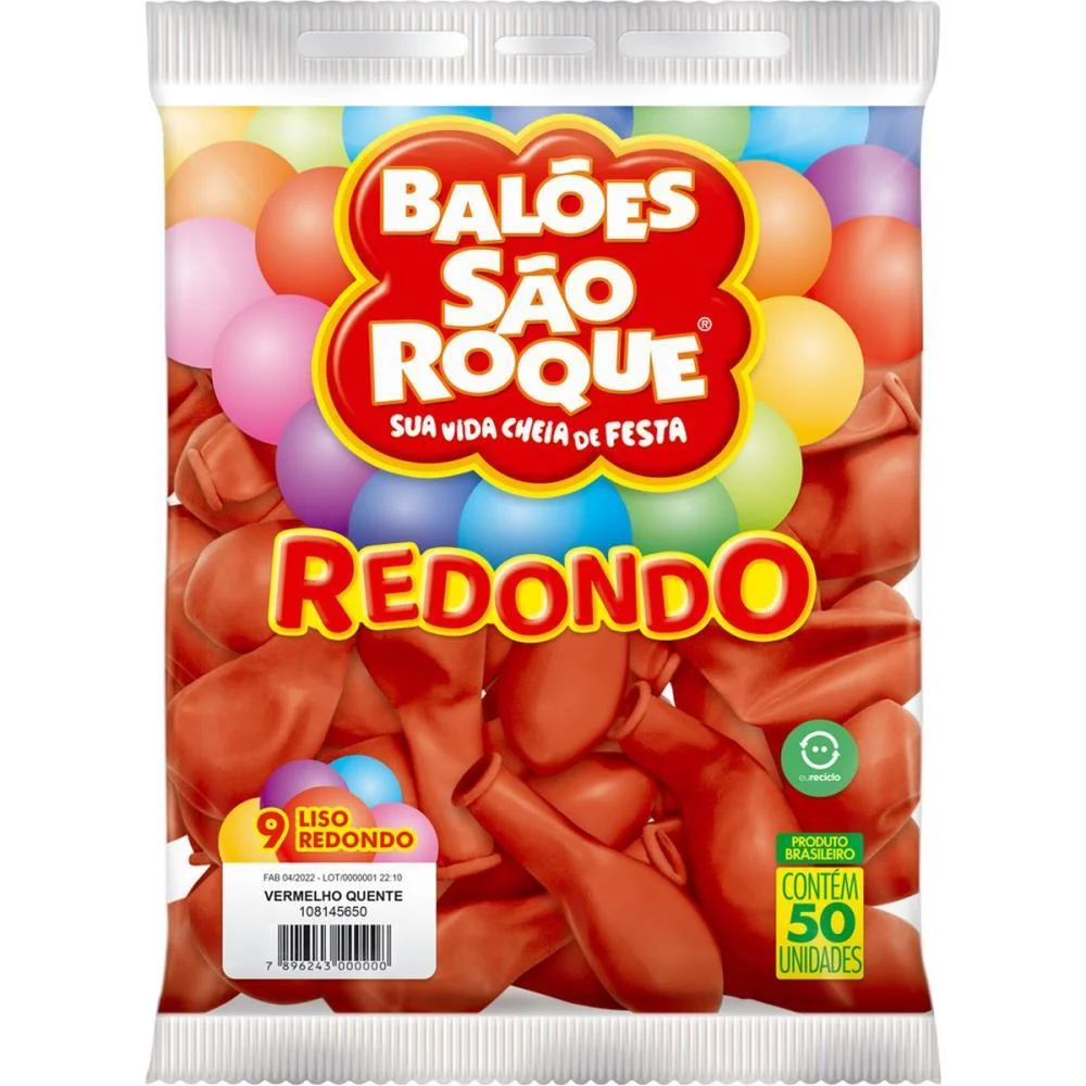 Balao 9 Liso Redondo Vermelho Quente Sao Roque (Pct.c/50) - imagem 3