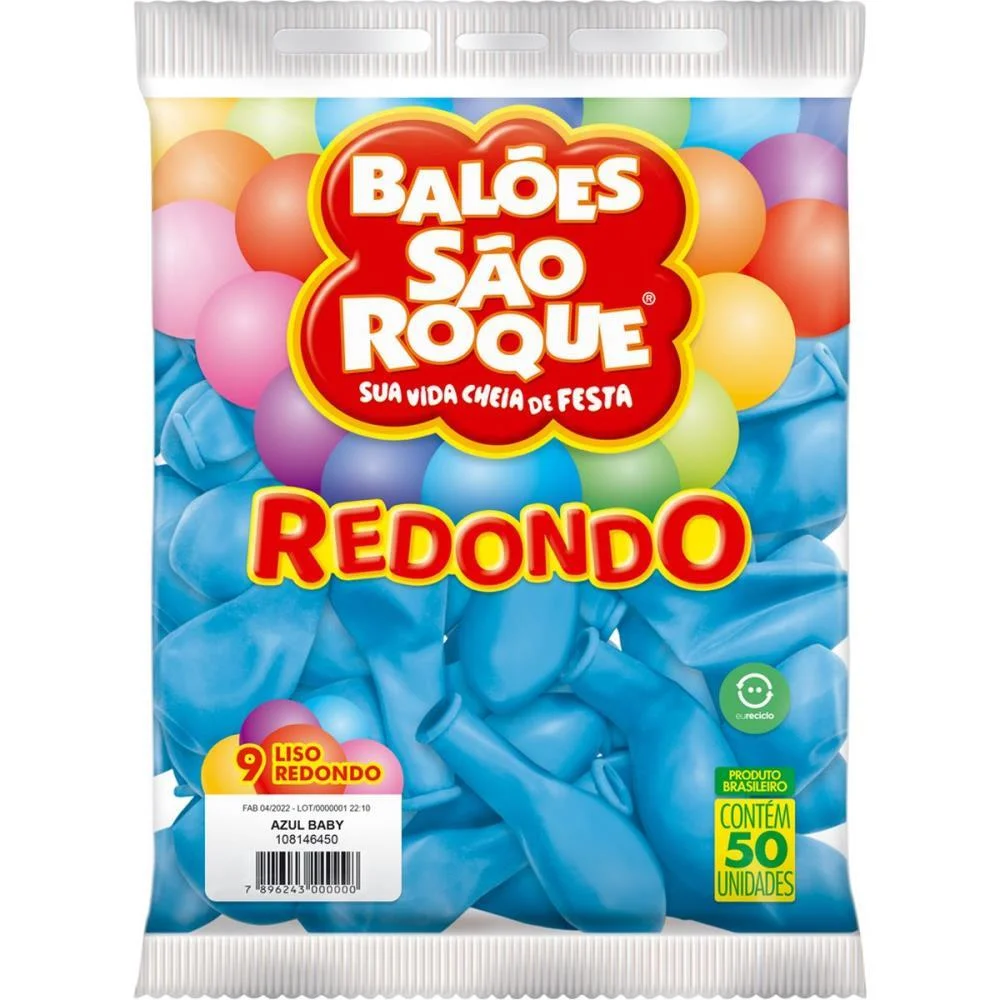 Balao 9 Liso Redondo Azul Baby Sao Roque (Pct.c/50) - imagem 3