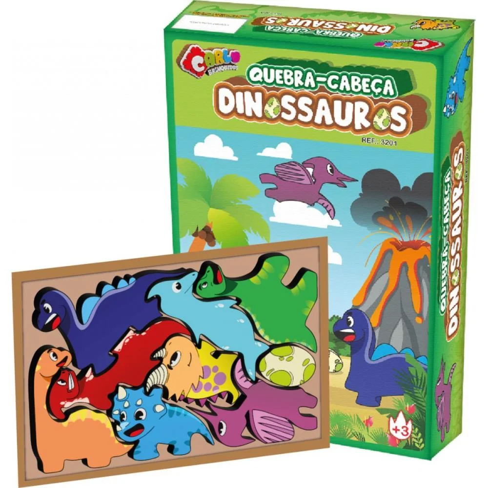 Quebra-Cabeca Madeira Encaixe Dinossauros 9Pecas Carlu (Unidade) - imagem 2