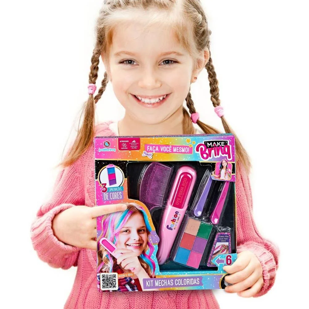 Maquiagem E Beleza Infantil Make Brinq Mechas Coloridas(S) Polibrinq (Kit) - imagem 2