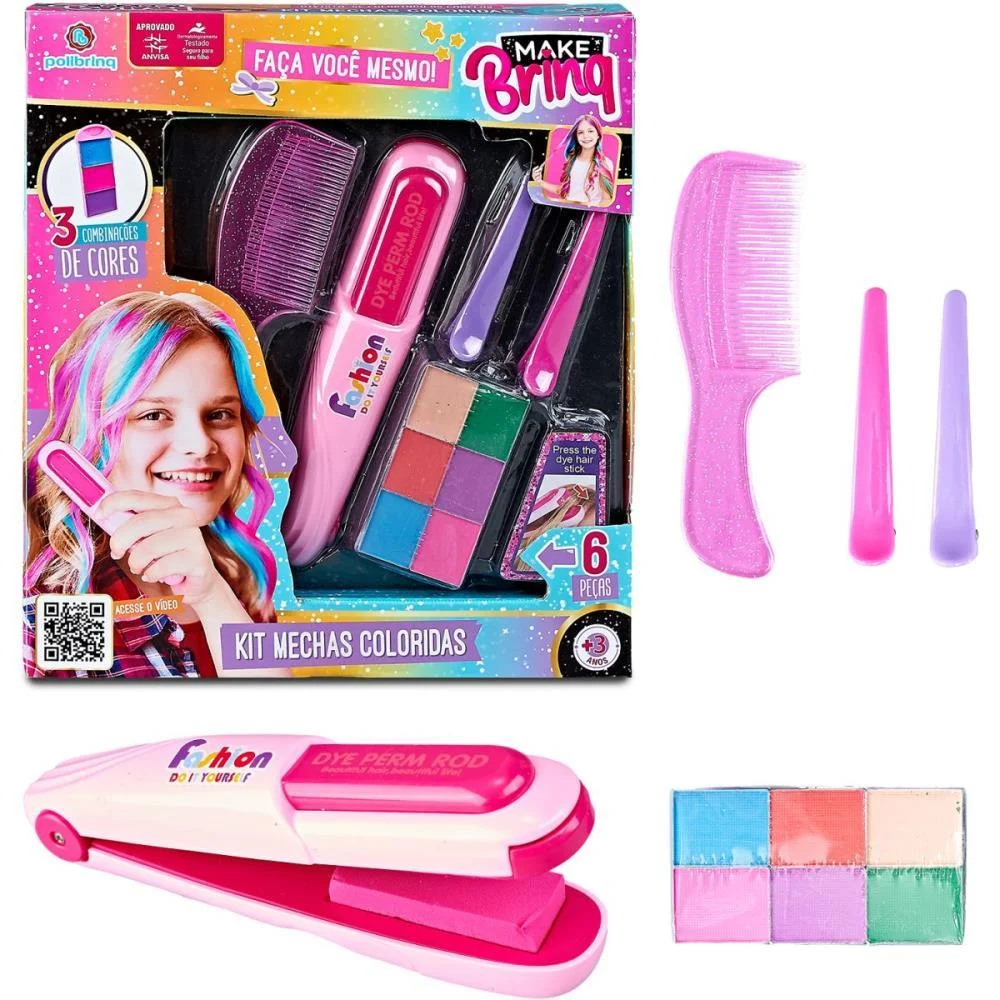 Maquiagem E Beleza Infantil Make Brinq Mechas Coloridas(S) Polibrinq (Kit) - imagem 3