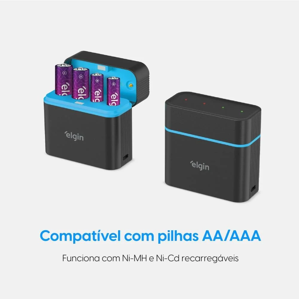 Carregador De Bateria Usb P/Pilhas Cabo 0.5M 700Mah Elgin (Blister) - imagem 3