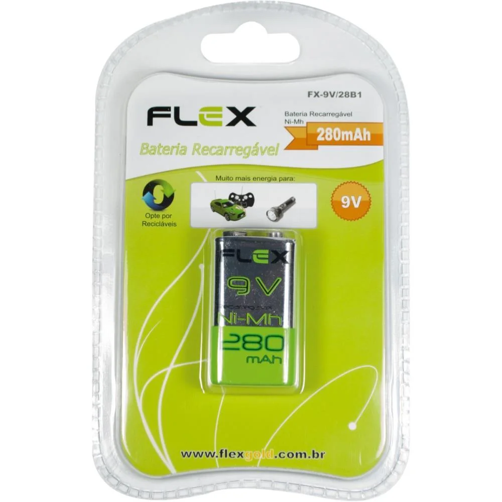Pilha Bateria 9V Recarregavel Bateria 28B1 280 Mah Flex (Blister) - imagem 3