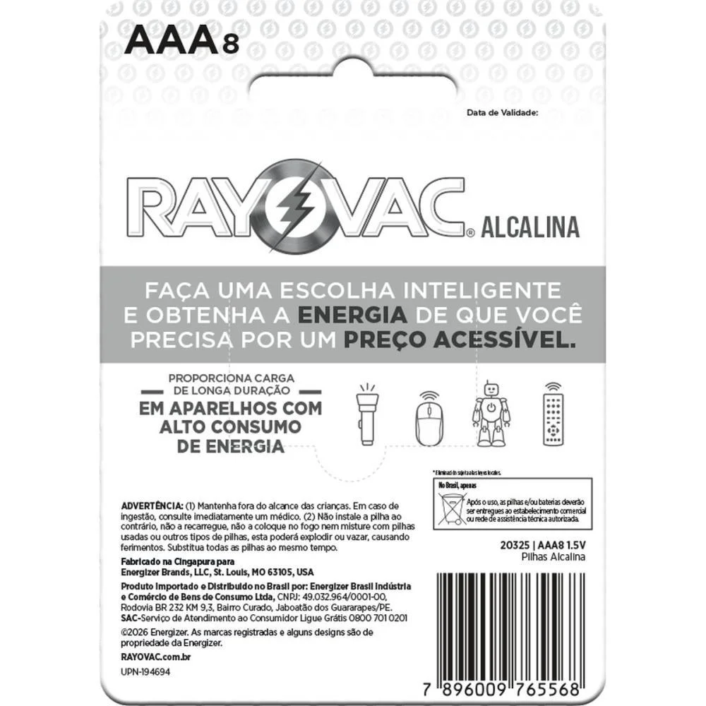 Pilha Alcalina Palito Aaa Leve+ Pague- Rayovac (Bl.c/08) - imagem 3