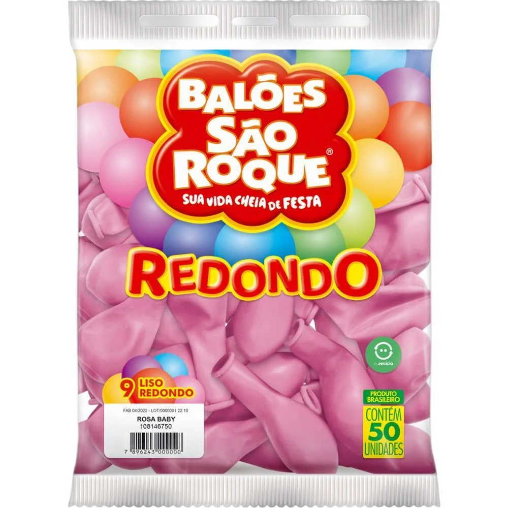 Balao 9 Liso Redondo Rosa Baby Sao Roque (Pct.c/50) - imagem 3
