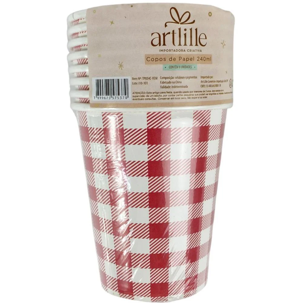 Festa Junina Copo De Papel Xadrez Vm. 240Ml Art Lille (Pct.c/08) - imagem 5